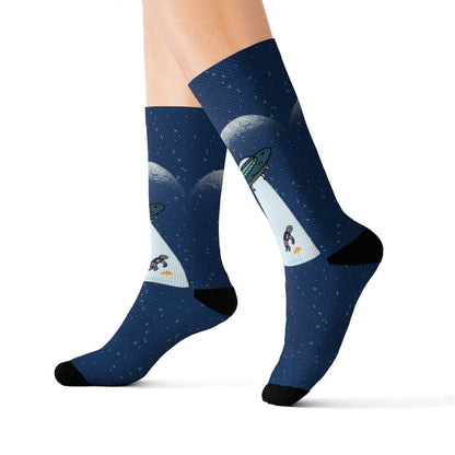 Alien Abduction with Pizza Fun Novelty Socks