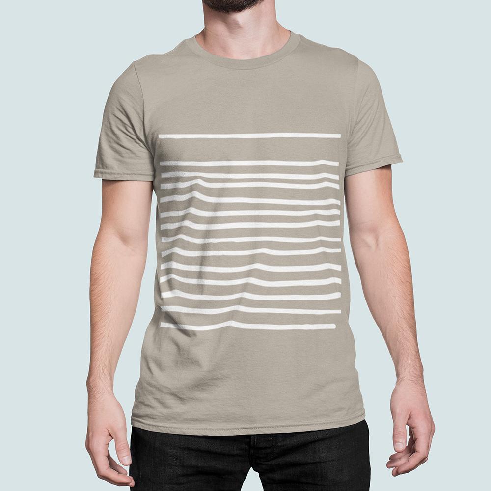 Men's T-Shirt with Horizontal Lines in Sand