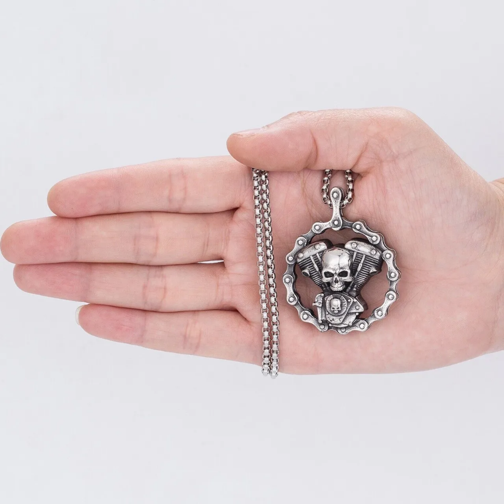 Biker Chain Skull Pendant Necklace