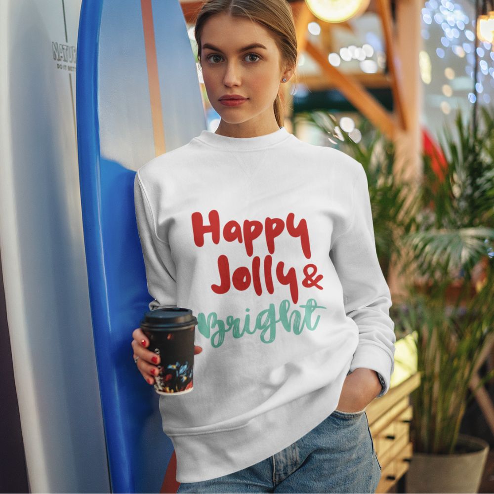 Womens Happy Jolly & Bright Sweatshirt