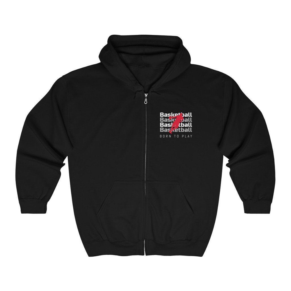 mens cotton/polyester black full zip hoodie with basketball logo - AmtifyDirect