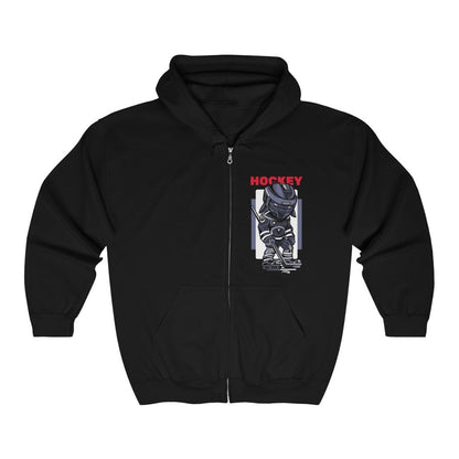 mens cotton/polyester black hockey theme full zip hoodie - AmtifyDirect