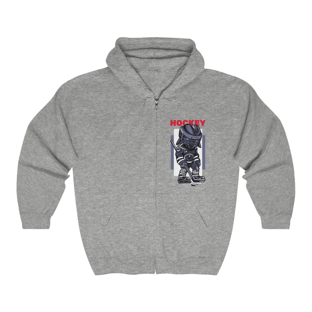 mens cotton/polyester gray hockey theme full zip hoodie - AmtifyDirect
