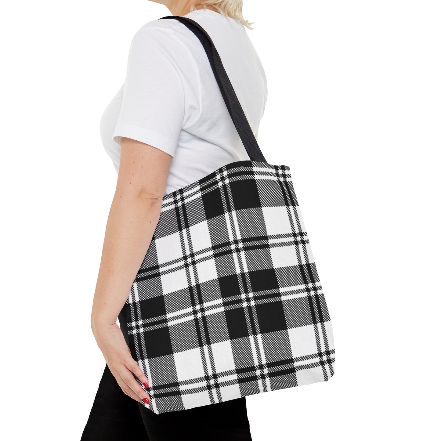 Black Checkered Plaid Tote Bag