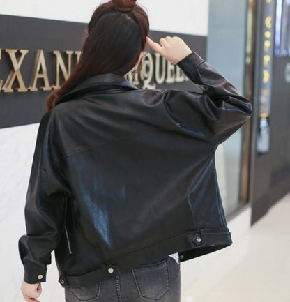 womens black faux leather vegan friendly biker jacket - AmtifyDirect