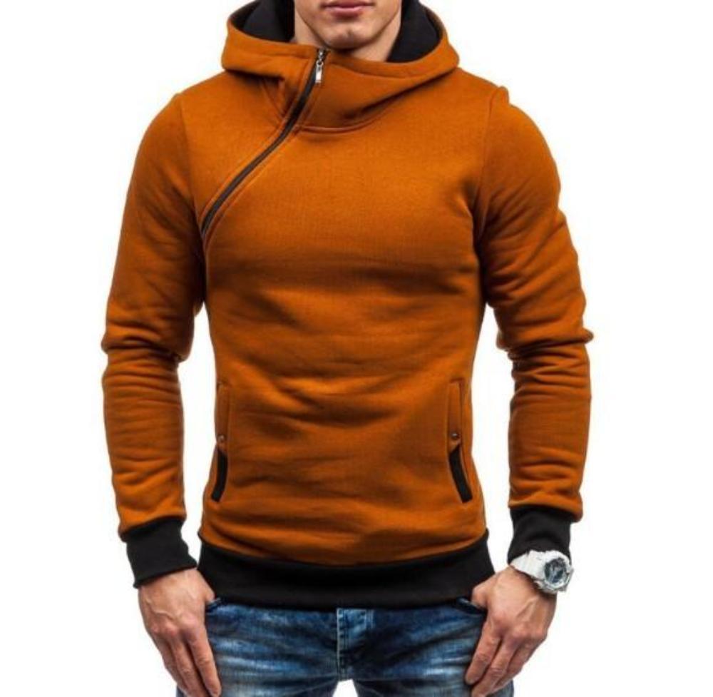 Mens brown polyester vegan friendly Hoodie with Side Zipper - AmtifyDirect