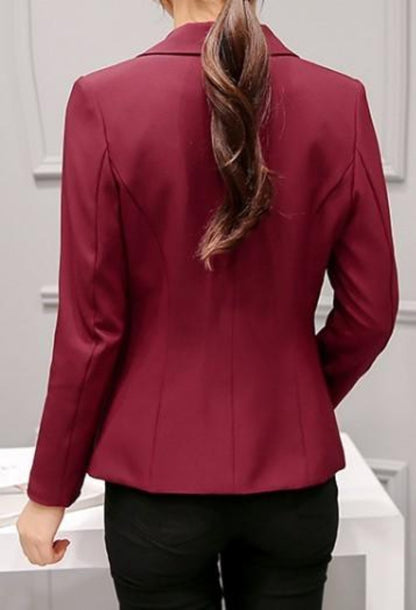 womens red polyester vegan friendly one button slim fit blazer - Amtify Direct