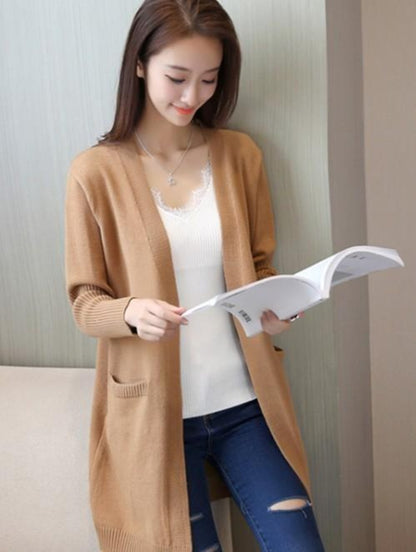 Womens Mid Length Open Cardigan with Pockets