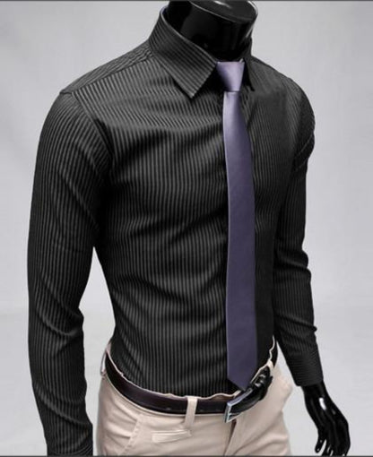 Mens Black Polyester/Cotton Blend Business Casual Shirt - AmtifyDirect