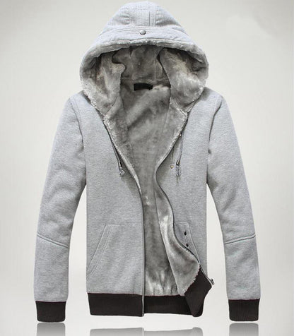 Mens Gray Casual Hooded Jacket with Faux Fur Lining - AmtifyDirect