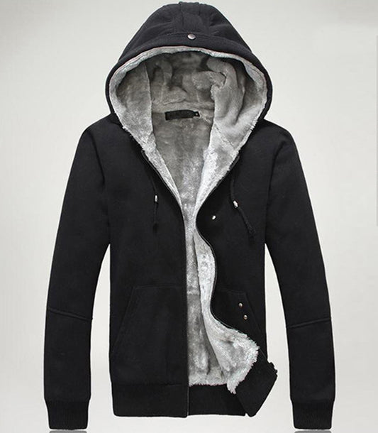 Mens black Casual Hooded Jacket with Faux Fur Lining - AmtifyDirect