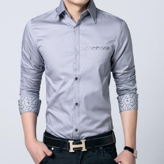 Mens Shirt with Contrasting Pocket and Cuff Details
