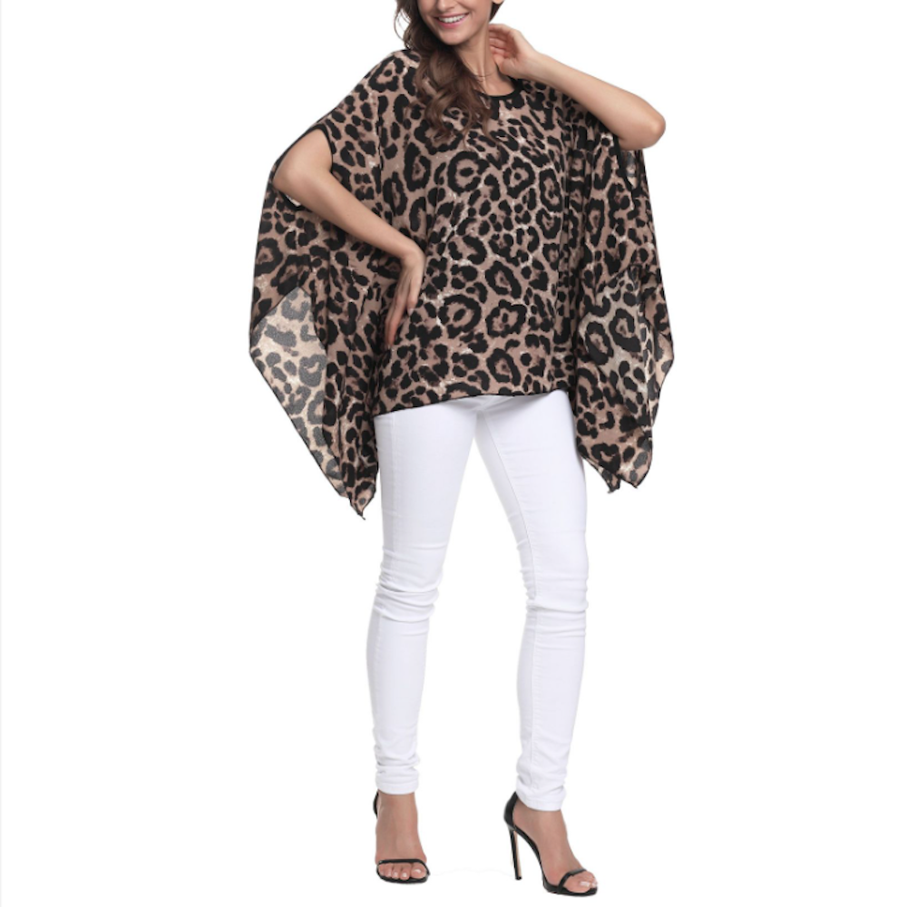 Womens Loose Fit Leopard Print Chiffon Top