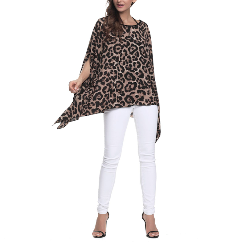 Womens Loose Fit Leopard Print Chiffon Top