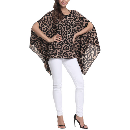Womens Loose Fit Leopard Print Chiffon Top