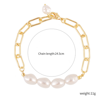 Chain Bracelet with Dangling Faux Pearls