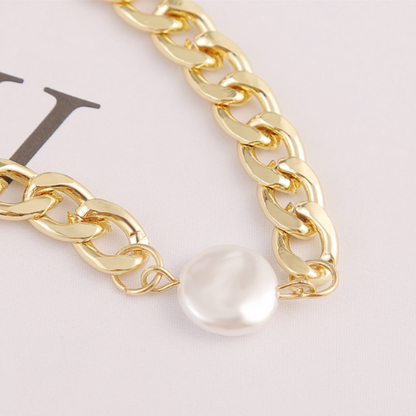 Chain Bracelet with Single Faux Pearl