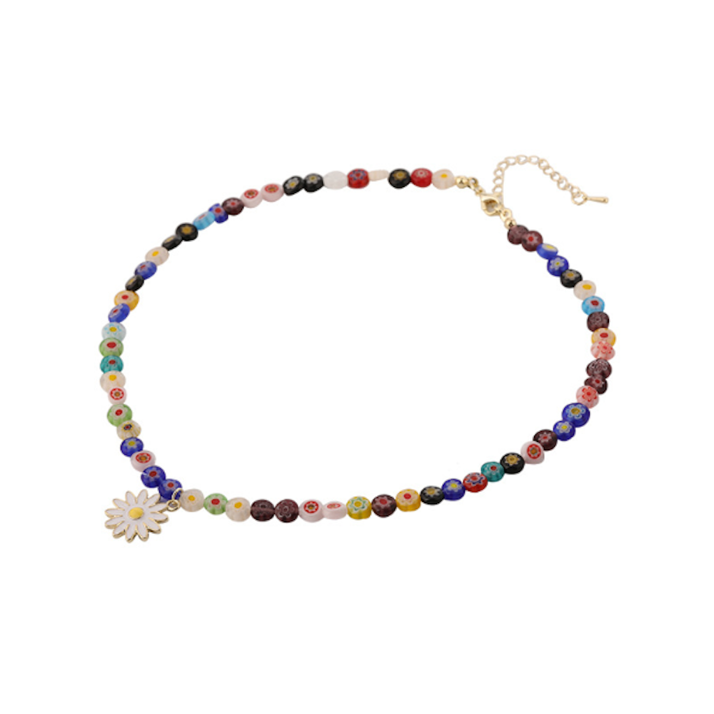 Flower Pendant Necklace with Colorful Beads