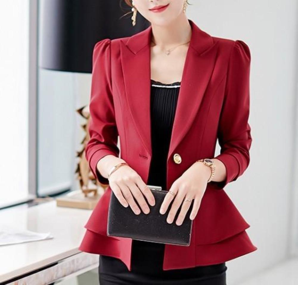 Womens One Button Design Slim Fit Cinch Waist Blazer