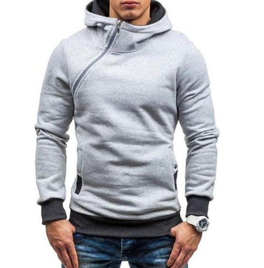Mens gray polyester vegan friendly Hoodie with Side Zipper - AmtifyDirect