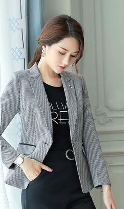 womens houndstooth cotton blend/polyester slim fit blazer - AmtifyDirect