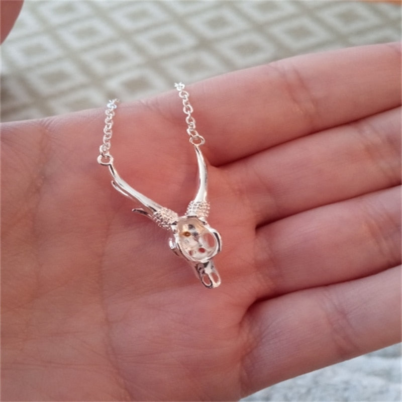Plated Antler Skull Necklace