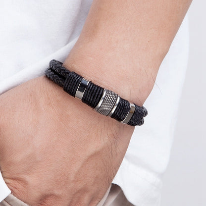 Vegan Leather Bracelet With Stainless Steel Details