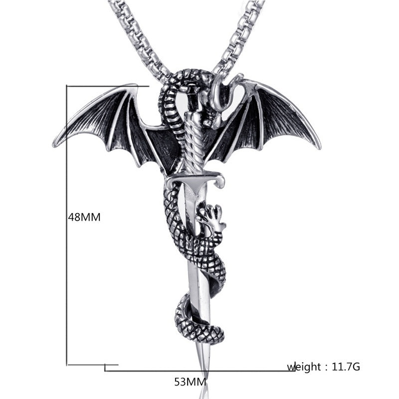 Flying Dragon With Sword Necklace