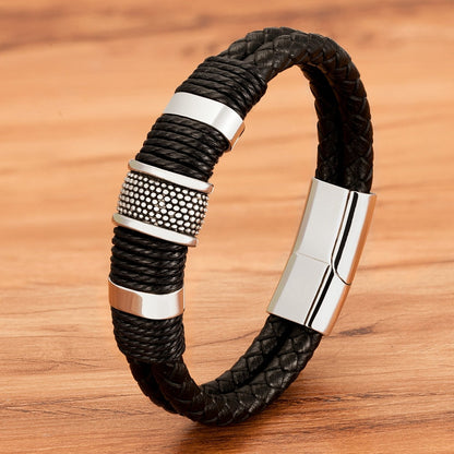 Vegan Leather Bracelet With Stainless Steel Details