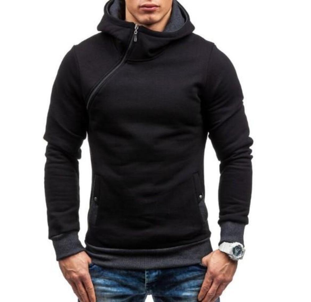 Mens black polyester vegan friendly Hoodie with Side Zipper - AmtifyDirect