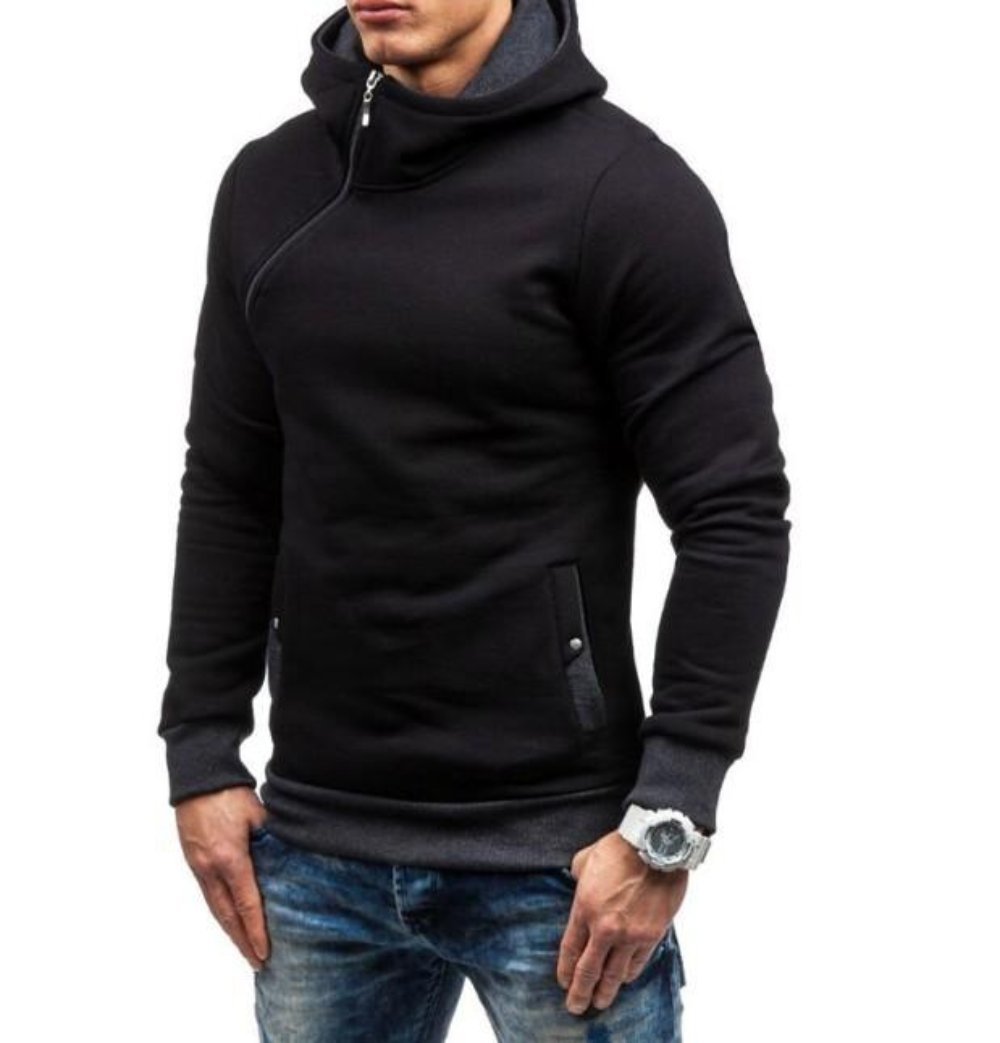 Mens black polyester vegan friendly Hoodie with Side Zipper - AmtifyDirect