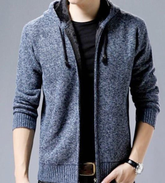 AmtifyDirect Men's Hooded Cardigan with Inner Fur