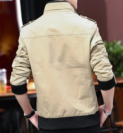mens beige military style zip up jacket