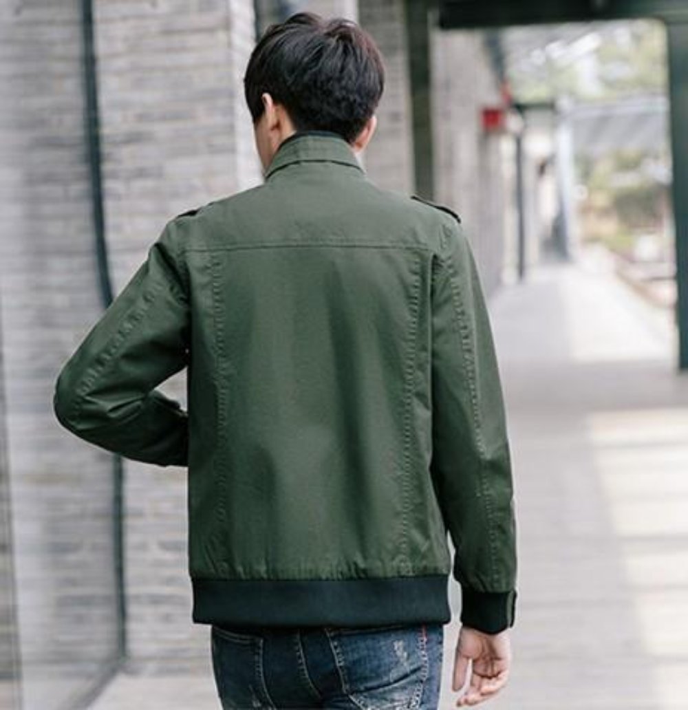 mens army green military style zip up jacket