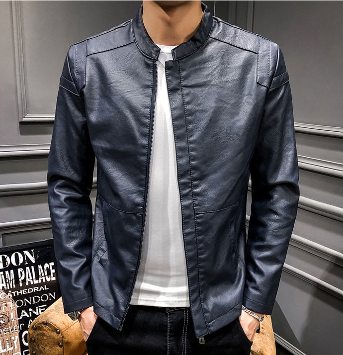 mens navy faux leather vegan friendly jacket - AmtifyDirect