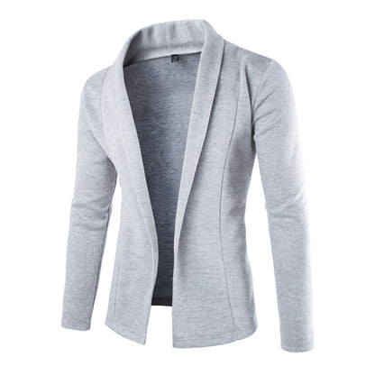 Mens light gray cotton blend Open Front Light Cardigan - AmtifyDirect