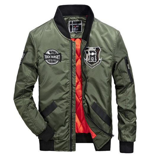 Mens Nylon Bomber Jacket with Badges - AmtifyDirect