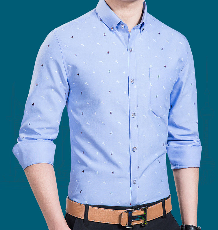 Mens Blue Shirt with Dolphin Print - AmtifyDirect