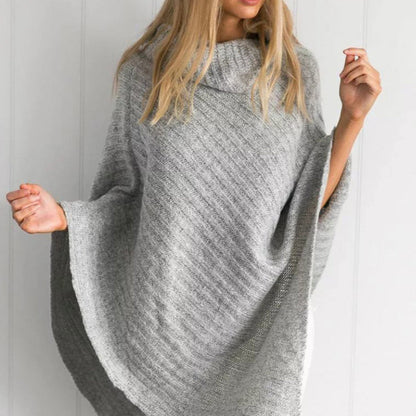 womens gray ribbed cape sweater - AmtifyDirect