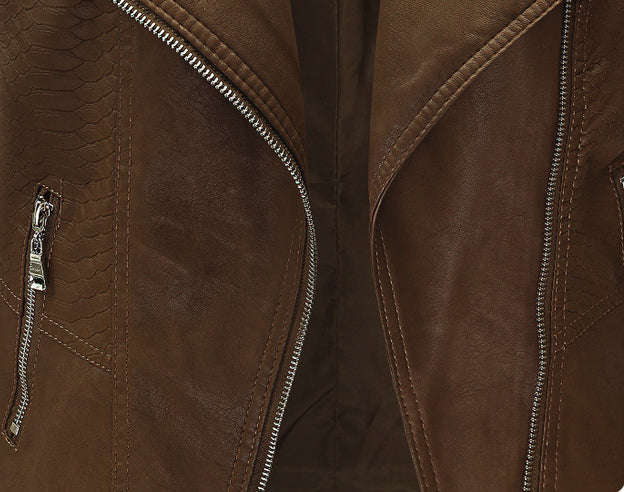 Womens Brown Faux Leather Jacket