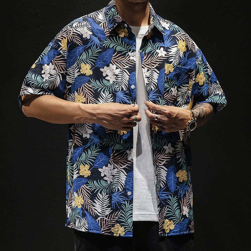 Mens Oversized Yellow Bloom Short Sleeve Print Hawaiian Shirt