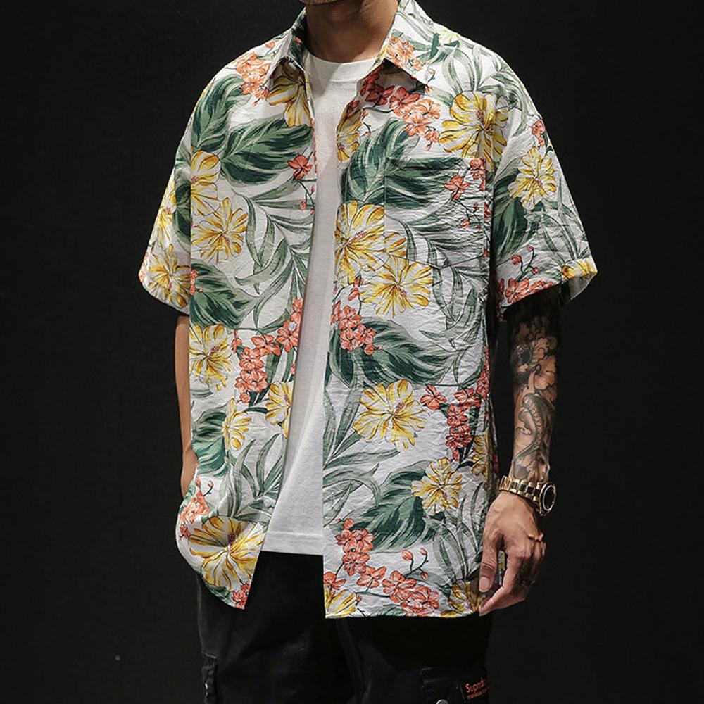Mens Oversized Summer Short Sleeve Print Hawaiian Shirt