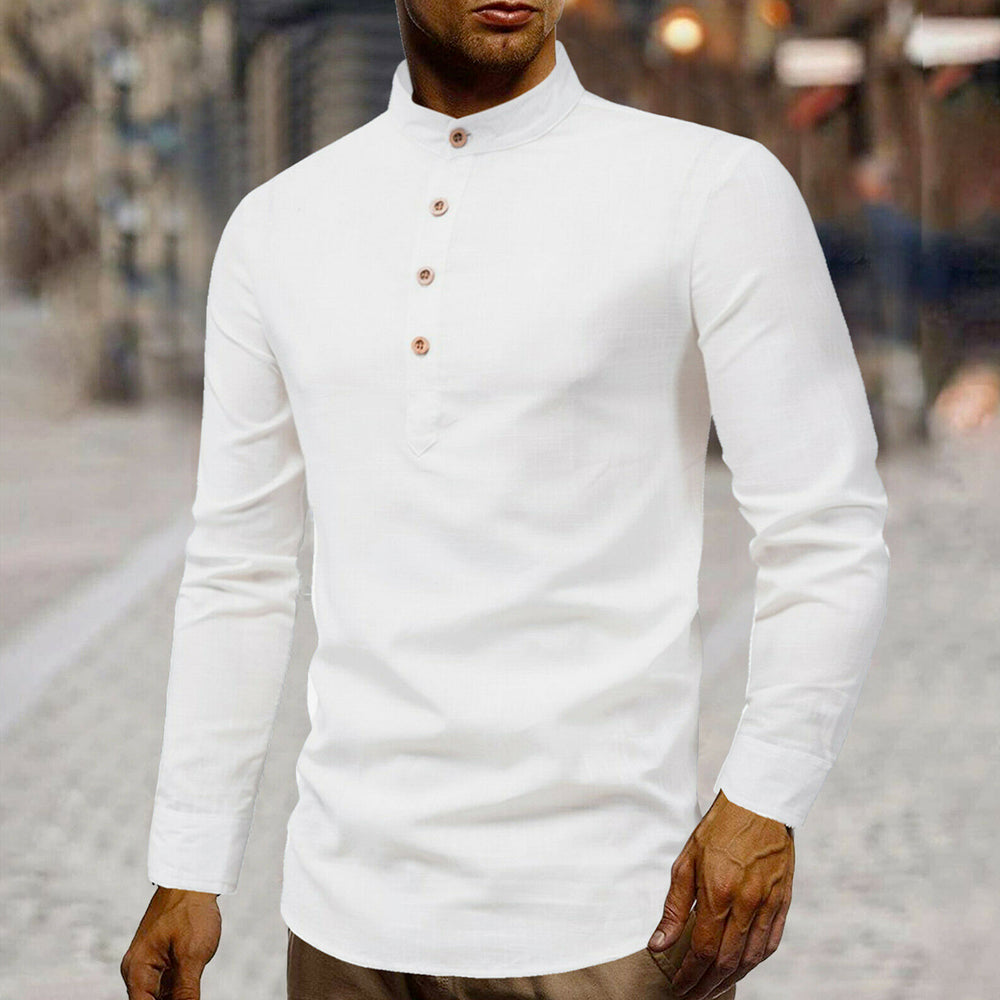Mens Stand Collar Cotton Blend Shirt