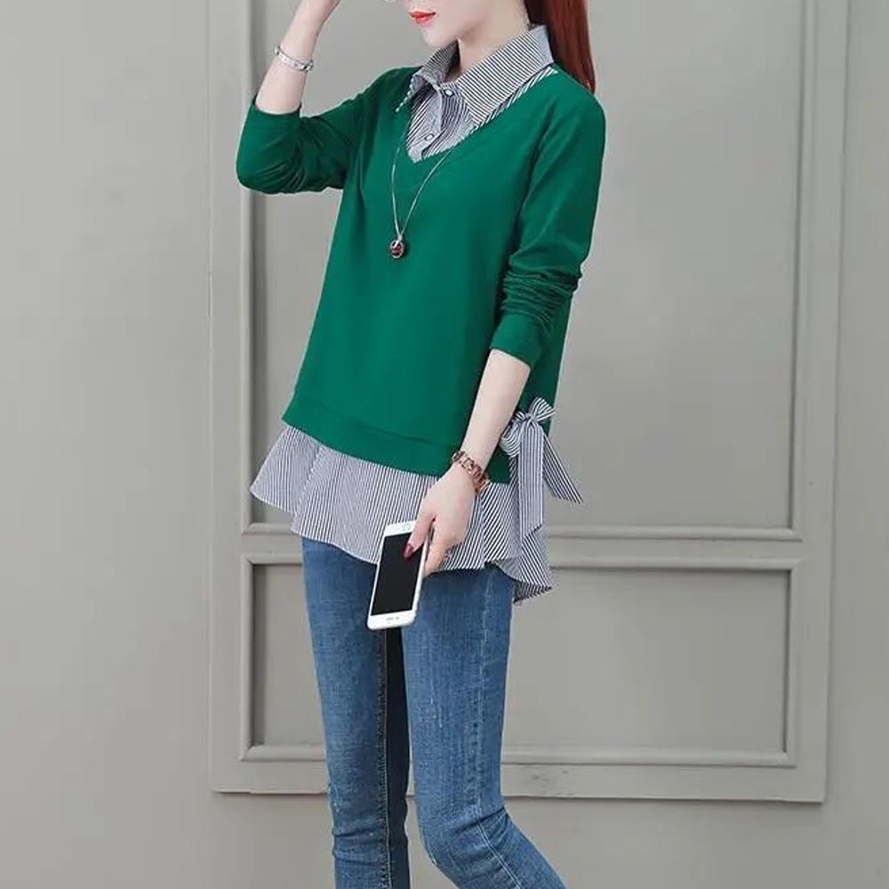Womens Faux Two Layer Shirt with Side Bow