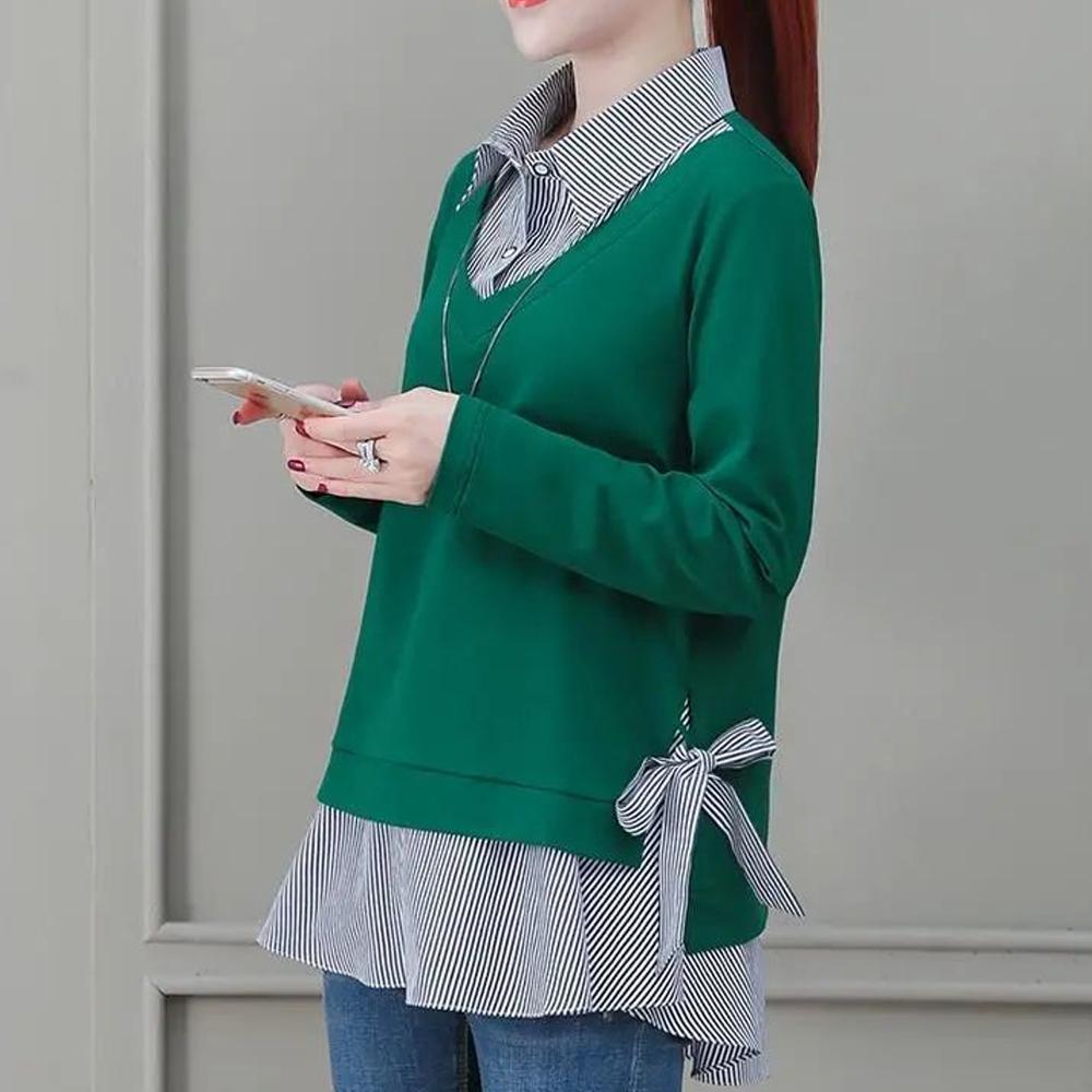 Womens Faux Two Layer Shirt with Side Bow