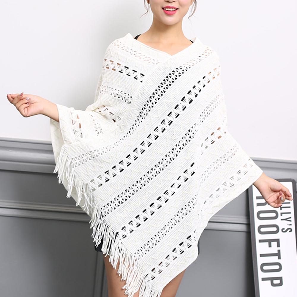 womens white acrylic blend vegan friendly poncho - AmtifyDirect