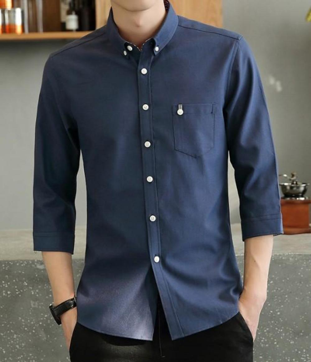 Mens Slim Fit Casual Quarter Sleeve Shirt