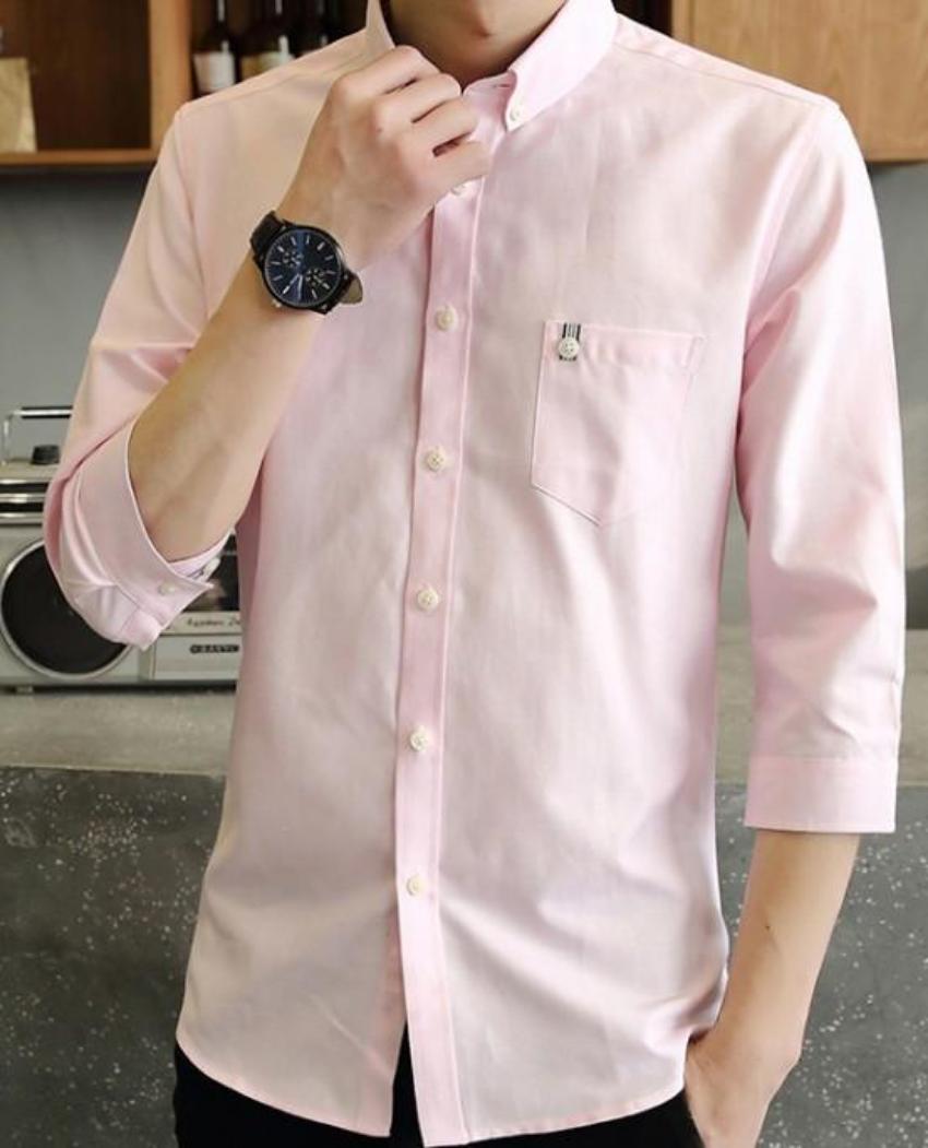 Mens Slim Fit Casual Quarter Sleeve Shirt