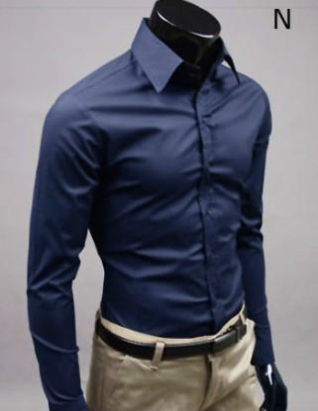 mens navy cotton blend/polyester button down long sleeve shirt - AmitfyDirect