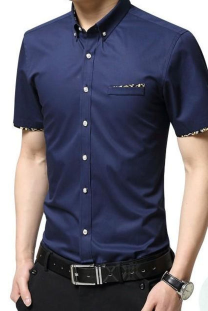 Mens  Short Sleeve Shirt with Floral Details Pocket - AmtifyDirect